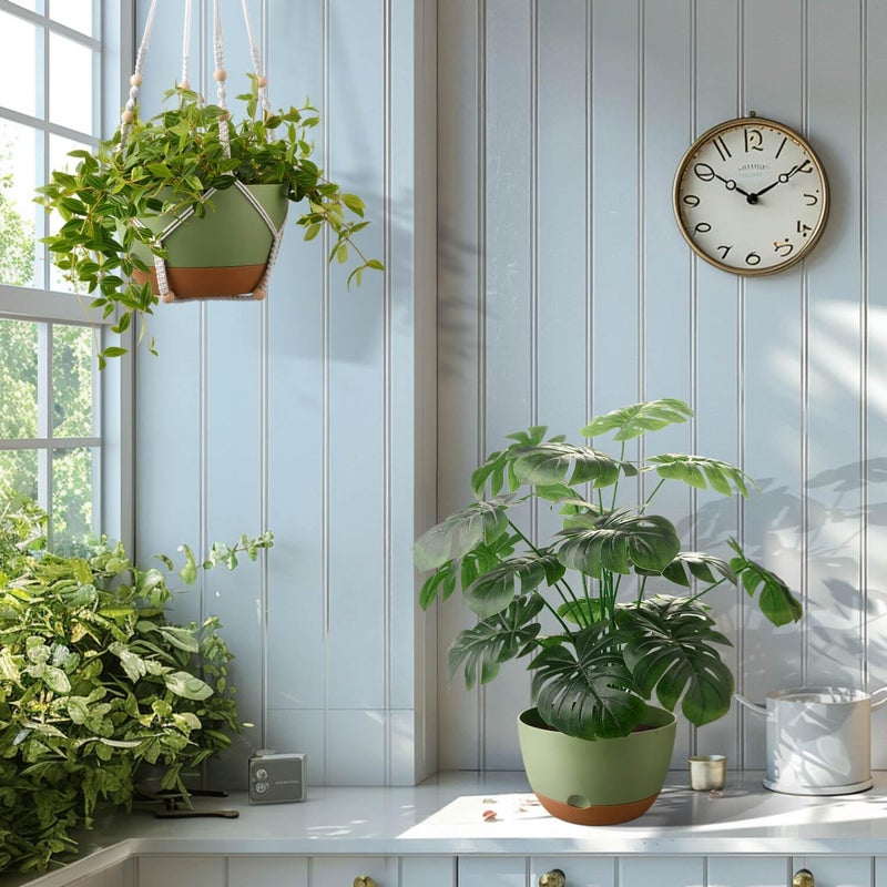 TIMOSUKI 10 Inch Hanging Planters for Indoor Plants,Set of 2 Hanging Pots for Plants with Self-Watering, Outdoor Hanging Plant Pot with Drainage and 2 Kinds of Hanging Baskets Hangers for Home Decor and Garden - Image 2